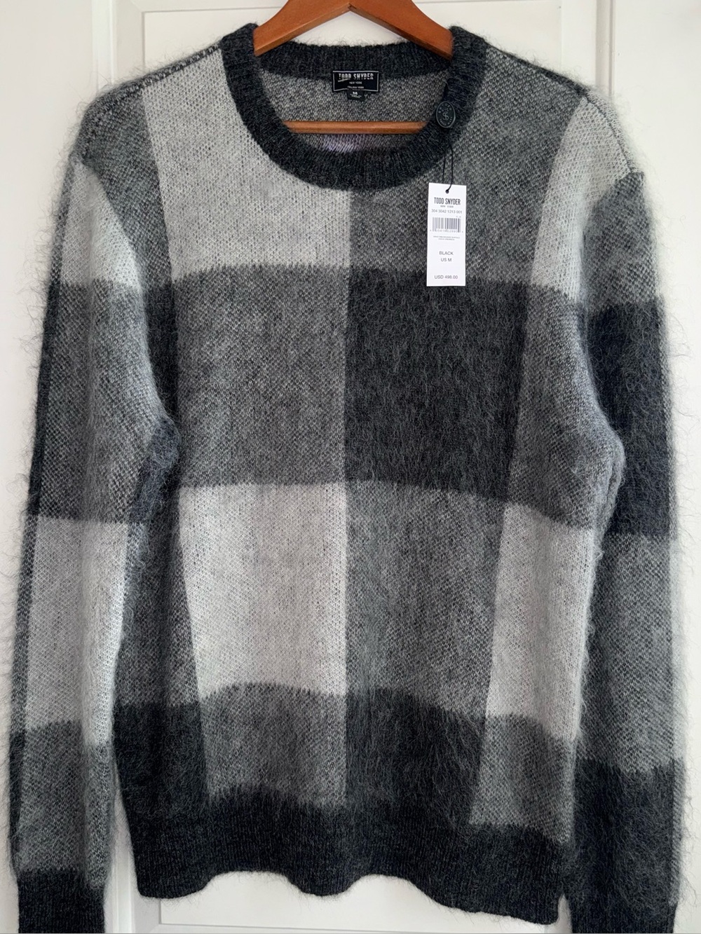 NWT Todd Snyder Italian Brushed Mohair Buffalo Check Crewneck Sweater